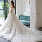 Royal off-the-shoulder wedding dress,